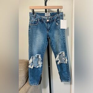 One by One Teaspoon  Freebieds Distressed Blue Straight Leg Jeans